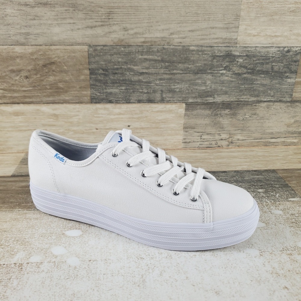 Keds Triple Kick Womens Shoes Sz 7.5 M White Canvas Lace Up Platform Sneakers